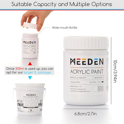 MEEDEN Black and White Acrylic Paint: 300ml/10oz x 2 Jars Heavy Body Gloss | Thick Art Paints for Professional Artists Painting on Canvas - color: Titanium White + Intense Black - 300ml