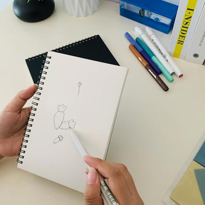 Premium 2-Pack Sketchbooks - Soft Cover, 140 Pages (70 Sheets), 7.5 x 5.1 inches, 100GSM Paper, Black Spiral Notebooks Set