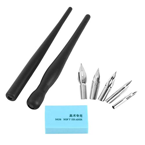 Manga Pen Cartoon Comic Pen Nib Drawing Tools Comic Dip Pen Set with 2 Black Pen Holders 5 Nibs 1 Drawing Eraser