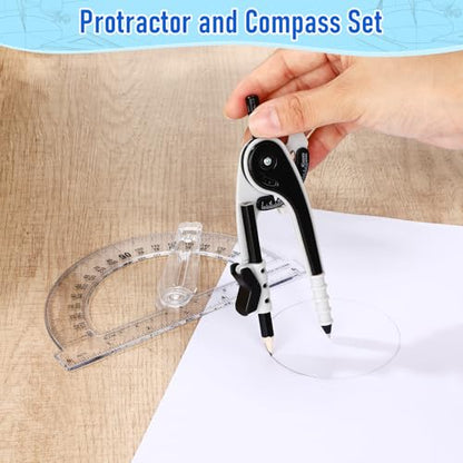 Zonon 12 Pcs Protractor and Compass Set, Swing Arm Protractor, Black Clear - color: Black and Clear
