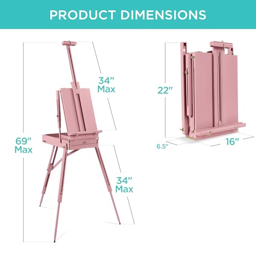 Best Choice Products Art Easel for Painting, Portable Wooden Adjustable Artist Tripod with Sketch Box, 32-Piece Art Set with Acrylic Paints, Brushes, Canvases & Palette - Pink - style: Pink