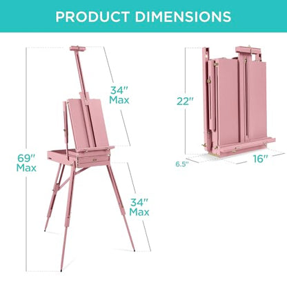 Best Choice Products Art Easel for Painting, Portable Wooden Adjustable Artist Tripod with Sketch Box, 32-Piece Art Set with Acrylic Paints, Brushes, Canvases & Palette - Pink - style: Pink