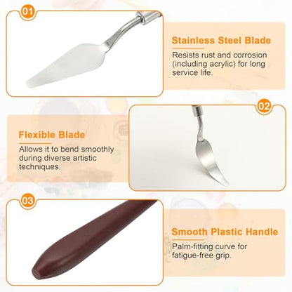 HARFINGTON Palette Knife Painting Tool 2.2" x 0.71" Stainless Steel Art Spatula Pallet Knives Scrapers Tools with Plastic Handle for Acrylic Oil Canvas Mixing Spreading, Red/Silver - size: 2.2" x 0.71"