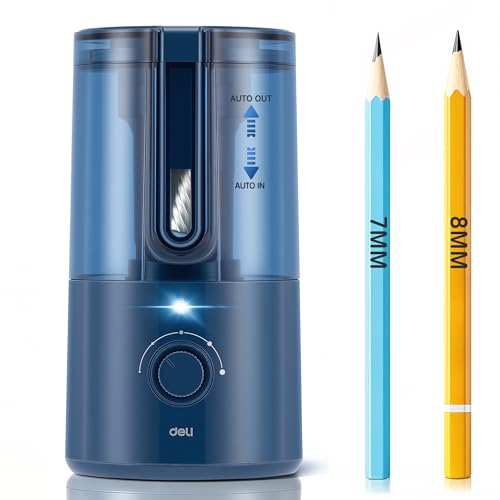Deli Electric Pencil Sharpener, Fully Automatic Pencil Sharpener for 6.9-8mm No.2 & Colored Pencils, Auto in & Out, Rechargeable Hands-Free Sharpener for Classroom, Home, Office, Blue - color: Blue