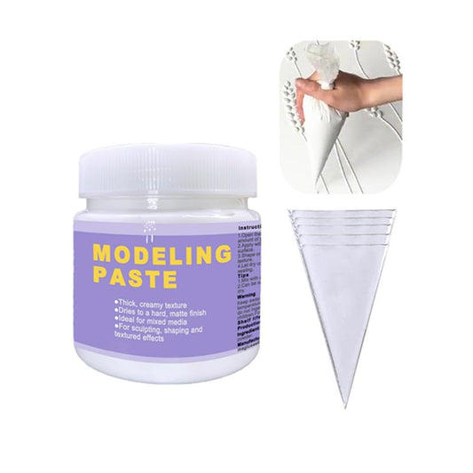 Acrylic Modeling Paste 3D Art Texture Paste 9.88oz/280ml, Ideal for Wood/T-Shirts/Glass/Stone, Sculpting Material Fast Drying Gesso Alternative DIY Crafts Projects (Modeling Paste with Bags) - color: Modeling Paste with Bags