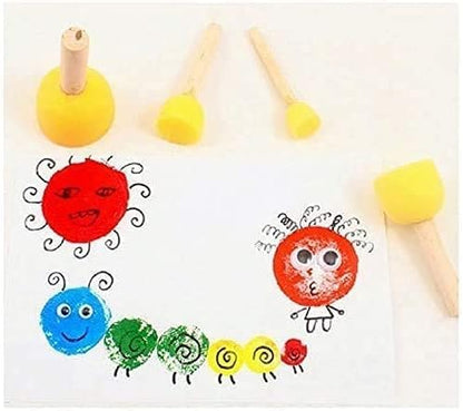 WAFJAMF 30Pcs Round Sponge Brush Set 4 Sizes DIY Painting Tools Yellow | Wooden handle craft foam applicators for acrylic, kids arts & stenciling with multiple diameter options