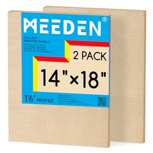 MEEDEN Unfinished Wood Canvas Board:14x18 Canvas Panel Pack of 2 | 1-1/2" Deep Wooden Panel Board, Blank Cradled Wood Art Board for Painting - Rectangle - size: 14x18/2 Pcs