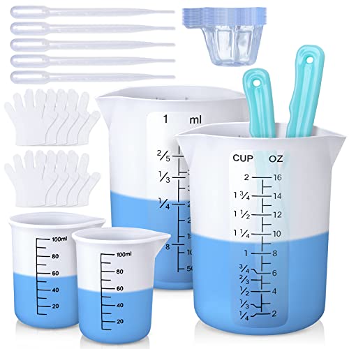 LET'S RESIN Silicone Measuring Cups, 450 ml and 100 ml Mixing Kit | Two-scale reusable silicone cups and stirring sticks are easy to clean for resin molds, pigments and glitter tumblers - size: 450ml