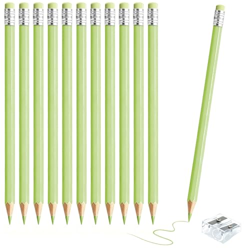 24PCS Macaron Green Colored Pencils with Eraser Pre Sharpened Pencil 2 HB - Ideal for Checking, Grading, Tests & Office/School Supplies - color: cutegreen