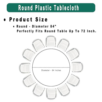 White Plastic Tablecloths 2 Pack Disposable Table Covers 84 Inch Circle Bridal Shower Party Tablecovers PEVA Solid Table Cloths for BBQ Picnic Birthday Wedding Banquet Parties 6 ft Round Table Use - color: G01 White
