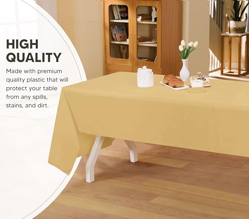 Utopia Kitchen Plastic Table Cloth Disposable (12 Pack - 54x108 Inch) Gold Rectangle Tablecloth Waterproof Stain Resistant Party Table Cover - color: Gold, size: 54X108 Inch - 12PC