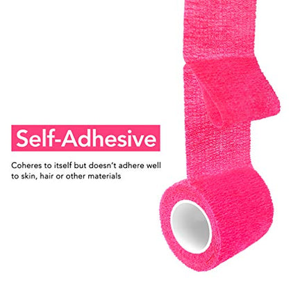 RISEN Cohesive Bandage 2” x 5 Yards, 6 Rolls, Self Adherent Wrap Medical Tape, Adhesive Flexible Breathable First Aid Gauze Ideal for Stretch Athletic (Pack of 2) - color: Neon Pink, size: 6 Count (Pack of 2)