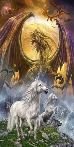 TGYIUA Large Horse Diamond Art Kits for Adults, 5D Diamond Painting Kits for Beginners, Fantastic Horse DIY Full Drill Dots Gem Art Paint for Home Wall Decor 27.5x15.7inch - color: 25-20- The Horse and the Beast