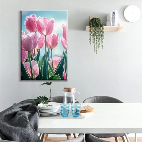 ATDMS Flowers Paint by Numbers Kit for Adults with Frame, 7.87x11.81 Inch - color: Tulips 208