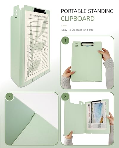 Free Standing Clipboard and Desktop Stand with Adjustable Buckles Easel Back - Foldable Stand and Document Holder for School, Office and Business Use (9.37 x 12.6 inches) (Light Green) - style: Light Green