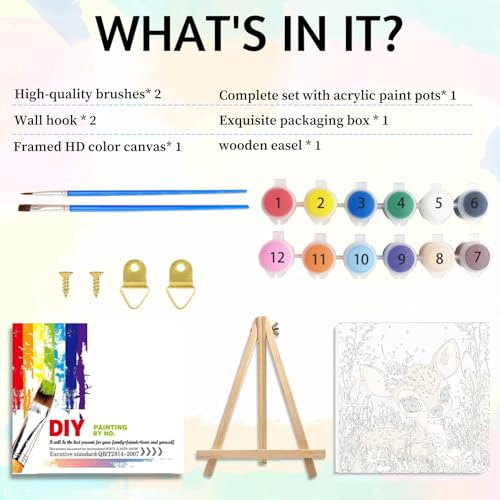 Aestalrcus Paint by Numbers Kit for Kids with Frame, Deer, 8x8 inch - color: style-1