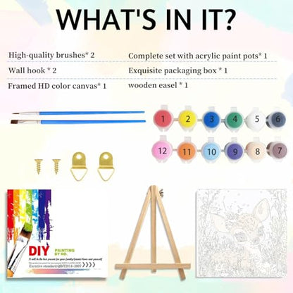 Aestalrcus Paint by Numbers Kit for Kids with Frame, Deer, 8x8 inch - color: style-1
