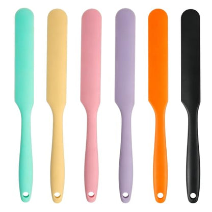 6 Pcs Silicone Jar Spatula Set, Sourdough Spatula, Long Handle Thin Spatulas for Baking, Cake Icing, Butter Cream Spreading, Jam Scraping (Purple, Pink, Green, Yellow, Orange, Black) - color: Purple, Pink, Green, Yellow, Orange, Black