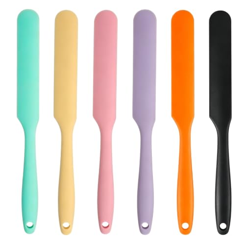6 Pcs Silicone Jar Spatula Set, Sourdough Spatula, Long Handle Thin Spatulas for Baking, Cake Icing, Butter Cream Spreading, Jam Scraping (Purple, Pink, Green, Yellow, Orange, Black) - color: Purple, Pink, Green, Yellow, Orange, Black