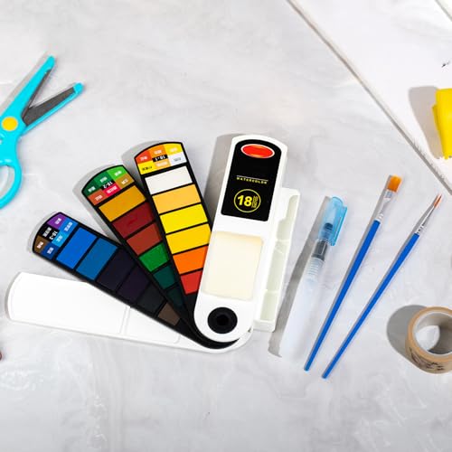 Collapsible Watercolor Paint Set with 18 colors with refillable water brush pens, 2 brushes and palettes, washable Watercolor paint set for students, adults and painting enthusiasts