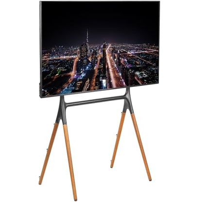 VIVO Dark Wood Easel TV Stand for 49 to 70 inch Screens, STAND-TV70A | Articulating Artistic Studio Display Stand, Adjustable TV Mount with Swivel, 4 Leg Base, Max VESA 600x400, Holds 88 lbs - color: Black - Treated Wood, size: 49 to 70 in TVs