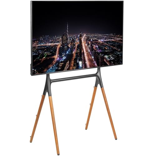 VIVO Dark Wood Easel TV Stand for 49 to 70 inch Screens, STAND-TV70A | Articulating Artistic Studio Display Stand, Adjustable TV Mount with Swivel, 4 Leg Base, Max VESA 600x400, Holds 88 lbs - color: Black - Treated Wood, size: 49 to 70 in TVs