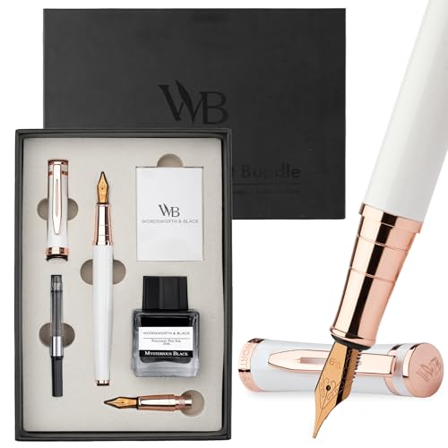 Wordsworth & Black Fountain Pen Gift Set, Medium & Extra Fine Nib, White Rose - color: White Rose Gold