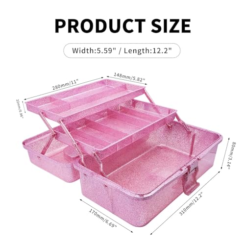 Saim 3-Layer Storage Bin, Carry Organizer Box for Art Craft Makeup Supplies - color: Pink