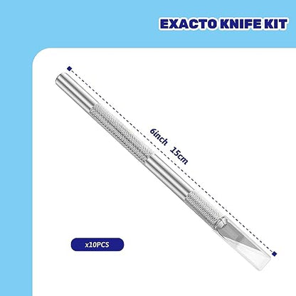 10Pcs Silver Exacto Knife Bulk Set, Stainless Steel Precision Hobby Knifes with Non-slip Handle and Protective Covers for Pumpkin Carving Scrapbooking, Model Buliding, Trimming, Cutting - color: 10pcs Hobby Knifes (Silver)