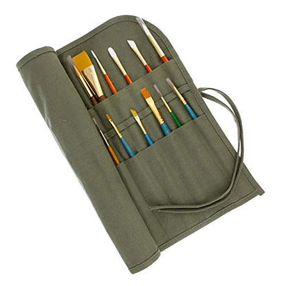 U.S. Art Supply Deluxe Canvas Art Paint Brush Holder & Storage Organizer | Roll-Up Case Bag - 24 Slot Pockets Carry Pouch - Protect Artist Acrylic Oil Watercolor Paintbrushes - Store Pencils, Pens