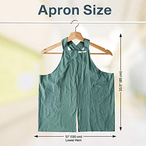 Cotton Aprons for Women and Men | Cross-Back Apron with Pockets - color: Green