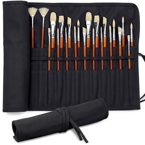 30-Slot Roll-Up Canvas Brush Holder, Black Paint Brush Case | Durable Canvas Organizer for Artists, Portable Travel Design, Fits Brushes & Art Supplies (Brushes not Included) - color: Black