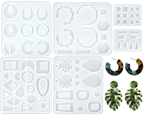 6 Pieces Silicone Earring Moulds Keychain Epoxy Pendant Ear Studs Resin Molds for DIY Crafts Jewelry Casting Making