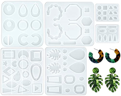 6 Pieces Silicone Earring Moulds Keychain Epoxy Pendant Ear Studs Resin Molds for DIY Crafts Jewelry Casting Making