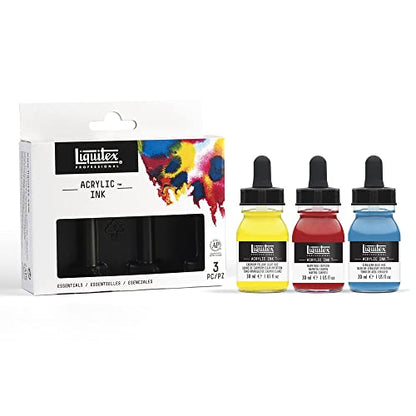 Liquitex Professional Acrylic Ink, 1-oz (30ml), Essential Color Set, Set of 3 | Ultra Fluid Acrylic, Highly Pigmented, Dye-Free, Non-Fading, Satin Finish, Permanent When Dry, Lightfast - color: Essential - Set of 3