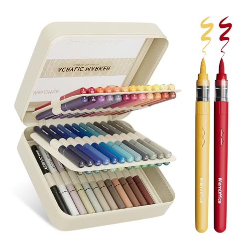 MemOffice Acrylic Paint Markers, 60 Colors, Brush Tip Paint Pens Set | High Opacity, No Bleed, For Rock, Fabric, Wood, Glass, 3D Printing, DIY Crafts, Water-Based, Waterproof - color: 60 Colors