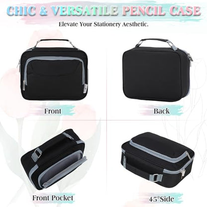 VX VONXURY Large Pencil Case, 54-Slot Colored Pen Pouch 2 Removable Sleeves - color: Black