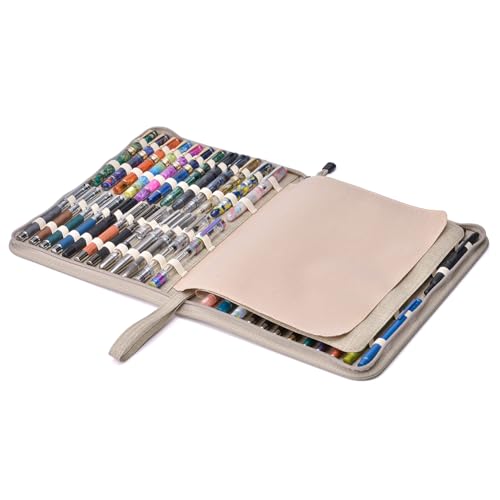 erofa 48 Slots Fountain Pen Case, Beige Water Resistant Canvas Pen Holder Display Pouch Storage Large Capacity Bag - color: Beige-Canvas