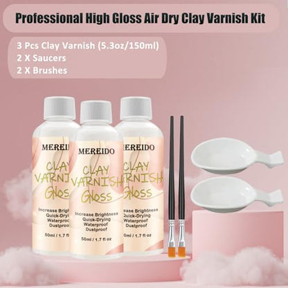 3 Pack Air Dry Clay Glaze Kit with 2 Brushes and Dishes, Acrylic Varnish, Waterproof Acrylic Sealant for Clay, Ceramic, Plaster, Wood, Provides a Long-Lasting, Glossy Finish