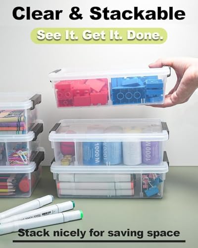 6 Pack Extra Large Pencil Box with Removable Divider, Thickened Pencil Case Bulk, Clear Crayon Marker Organizer Stackable Plastic Small Storage Containers for Pen Craft School Supplies(Grey) - size: Grey-6 Pack