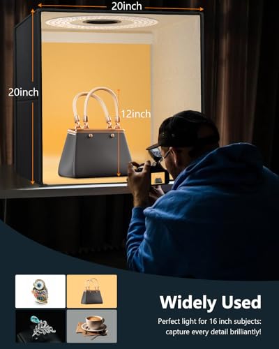 Light Box Photography 20" x 20", Large Portable Photo Studio Light Tent kit, Professional Dimmable Photo Booth with 216 LED Lights & 6 Backdrops for Jewelry and Food Items Product Photography - size: 20*20 inch