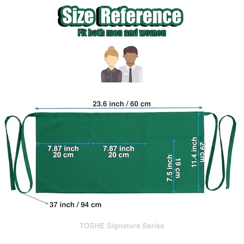 TOSHE Waist Apron 3 Pockets Waterdrop Resistant Cotton Server,Chef,Waitress - color: Green