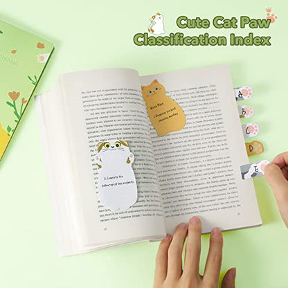Hommie Cat Sticky Notes Set, Cute Sticky Note Animal Divider Tabs Bundle Writing Memo Pads Page Marker, Sticky Notes Pads for Cat Lovers Kids Office School Supplies Creative Gifts - color: Cat(green Background)