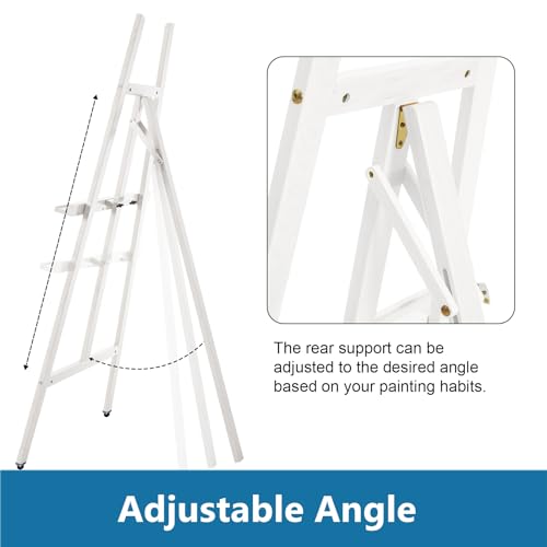 A-Frame Wooden Display Easel, Lyre Beechwood Studio Easel Stand, White | Adjustable Holding Canvas Up to 90", Inclinable Artist Floor Painting Easel for Artwork Painting - color: White