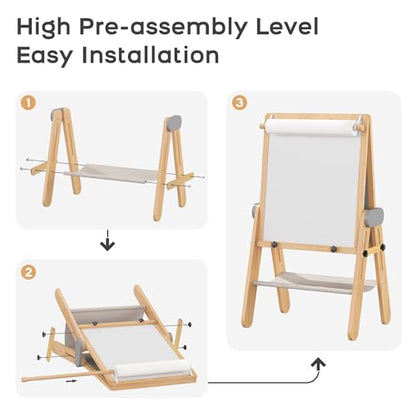 3-In-1 Folding Kids Art Easel - Double-Sided Foldable Wooden Art Easel with Chalkboard & Whiteboard, Height Adjustable, Portable Art Station with Paper Roll Holder, Ideal Gift for Girl & Boy - style: Folding Easel