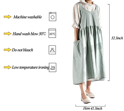 Women Girls Cross Back Apron Gardening Works Cotton Aprons Pinafore Dress - color: Green