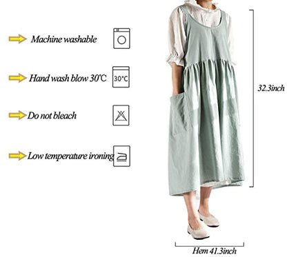 Women Girls Cross Back Apron Gardening Works Cotton Aprons Pinafore Dress - color: Green