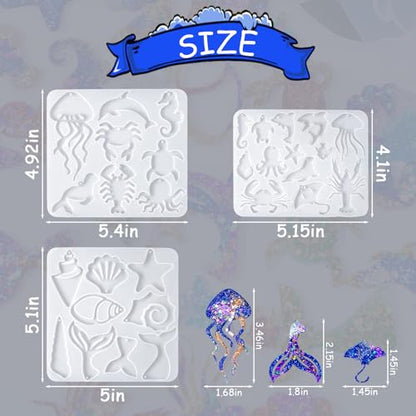 YODOYO Resin Earring Molds 3pcs Ocean Marine Life Jewelry Resin Molds | Jellyfish Shell Starfish Earrings Keychain Silicone Molds for Epoxy UV Resin Necklaces Pendant Jewelry Making Mold
