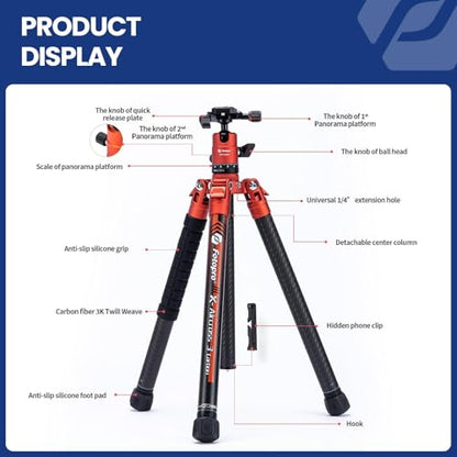 Fotopro 62 Inch Carbon Fiber Tripod for Camera Ultralight Travel Camera Tripod Max Loads Up 22lbs X-Aircross 3 Orange - color: Orange