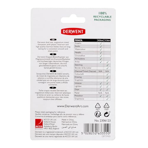 Derwent Twin Hole Pencil Sharpener, Black, 11.5mm & 8.25mm